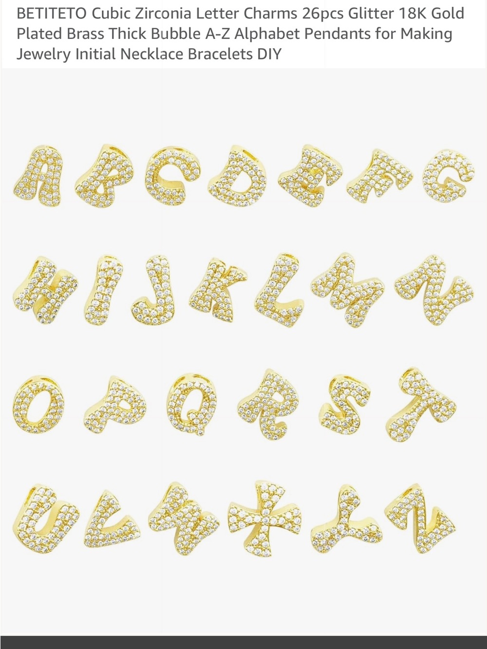Gold tone and crystal bubble alphabet charms- NEW